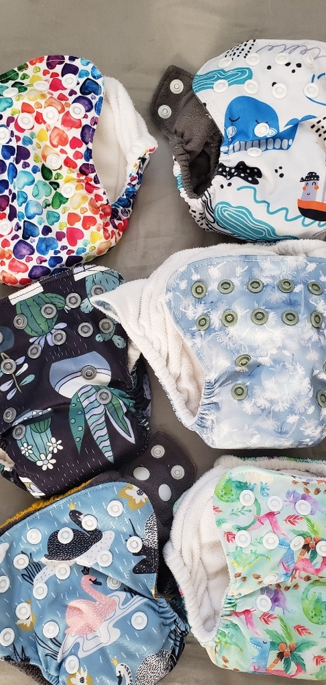 6 Newborn AIO cloth diapers